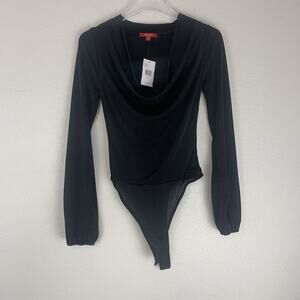 Guess Shirt Womens Small Esme Bodysuit Long Balloon Sleeves Shiny Cowl Neck‎ New